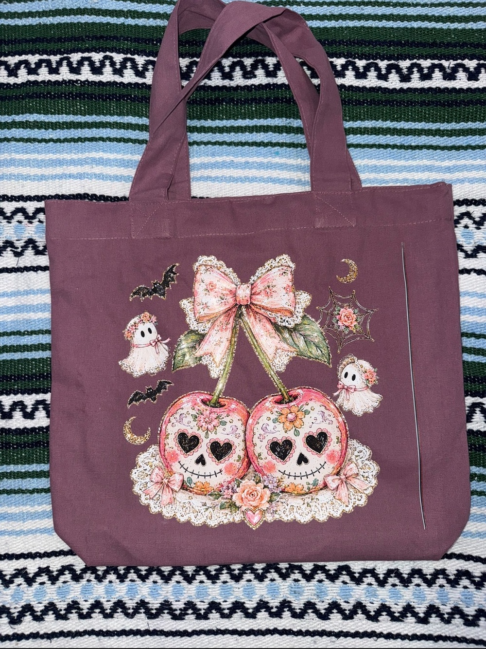 Cute Gothic Cherry Tote Bag in Mauve - Womens Fashion Tote